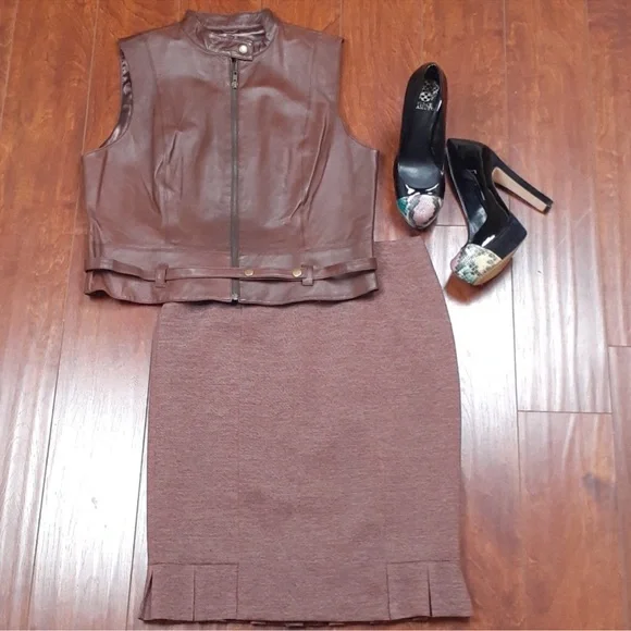 Cabi Brown Leather Belted Vest - Picture 6 of 6
